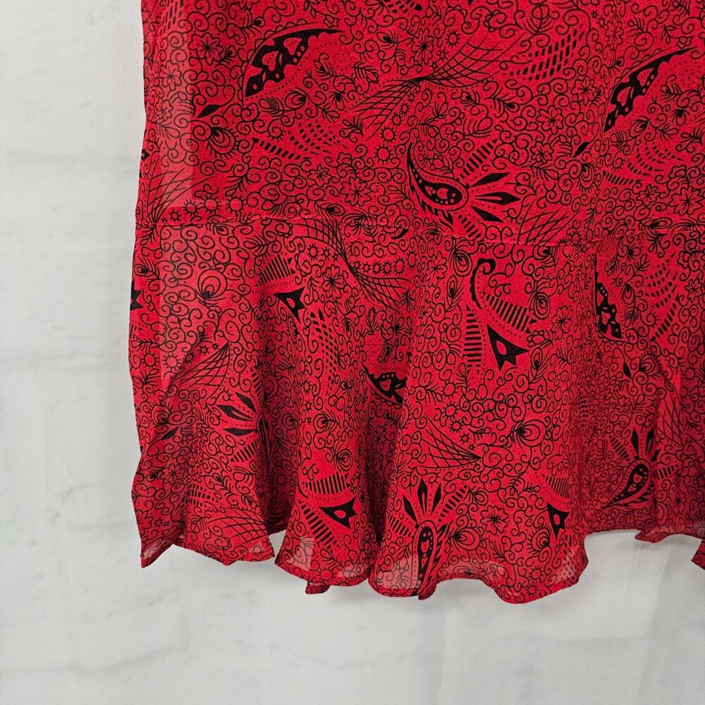 Chico's Red and Black A-Line Skirt with Ruffle Hem - Picture 2 of 8